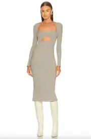 Jonathan Simkhai Danika Cut Out Midid Dress Nougat Multi Womens Size Small