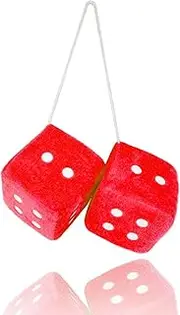 Pair 3” Red Fuzzy Plush Dice Classic Vintage [Nostalgic 80’s Fuzzy Car Dice for Mirror ] for Automotive Interior Mirrors