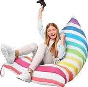 Sotiff Stuffed Animal Storage Bean Bag Chair Cover for Kids Extra Large Stuffed Canvas Bean Bag Cover for Organizing Children Plush Toys Holder Kids' Room, No Filling, 50 x 35 x 35 Inch(Rainbow Style)