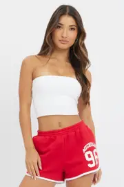 Red Track Shorts High Rise Elastic Waist - Size 8XS, Women's Track Short