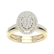 14k Yellow Gold Round Diamond Oval Bridal Wedding Ring Set 1/2 Cttw