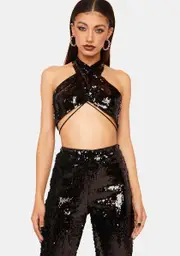 Noir As You Please Sequin Pants Set