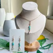 Western Turquoise Stone White Jade Clover Charm Casual Boho Teardrop Jewelry Set