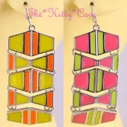 Retro Funky Bright Colour Block Pop Geometric Shape Artisan Enamel Drop Earrings