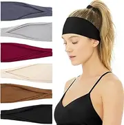 [MEZOKUCEL] 6Pcs Stretch Elastic Yoga Soft Sports Headbands，Non Slip Yoga Headbands Sport Fashion Headband Cloth Hair Bands for Teens Women Girls