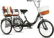 Three Wheel Bike, 3 Wheel Trike Bike 20 in Single Speed Adult Tricycle with Seat & Cargo Basket Double Chain for Adults Women Men Seniors Exercise Shopping Cycling Pedalling