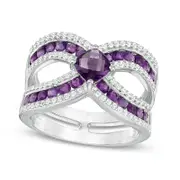 5.0mm Cushion-Cut Amethyst and Lab-Created White Sapphire Split Shank Ring in Sterling Silver
