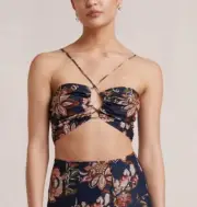 Bec & Bridge Size 10 Navy Paisley Floral Silk Cotton Lori Lace Up Crop Top $170