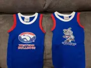AFL Western Bulldogs Baby Babies Infant 2 Singlets - Size 0-6 Months