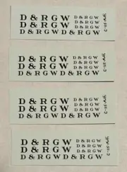 UNBRANDED (CHAMP) HO DECAL-RIO GRANDE “D&RGW” BLACK INITIALS-ASST SIZES-4 SHEETS