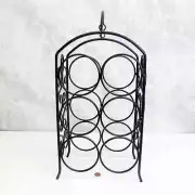 NEW Black Metal WINE RACK 6 Bottle Holder Fleur de Lis Designs Carry Handle 16"
