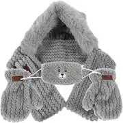 [TEMPNAP] 1 Set Women Bear Ear Hooded Cap Scarf Mask Gloves Windproof Warm Multi Functional Set for Outdoor Sports for Cycling Hiking Grey