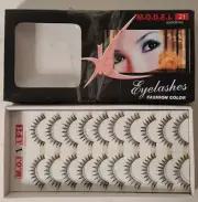 MODEL M.O.D.E.L 21 FALSE EYELASHES NUMBER 1 FASHION COLOR 10 SETS BLACK