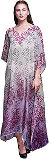 [Phagun] Ethnic Beach Kaftan Bikini Cover up Women's Maxi Dress Long Caftan-S-M-L White