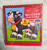 NEW Melissa & Doug Farm Wooden Cube Puzzle With Storage Tray 6 Scenes