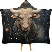 Constellation Taurus Wearable Blanket Hooded, Warm Cloak Arctic Velvet Hooded Blanket Adults, Super Soft Flannel Gifts for Adults and Kids Sofa Nap Blanket Birthday Xmas,50"x60"