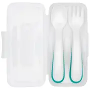 On-the-Go Plastic Fork and Spoon Set with Travel Case - Teal