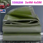 3x4M 4x5M Heavy Duty Waterproof Canvas Tarp Tarpaulin Sun Truck Cover Army550GSM