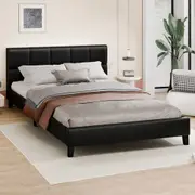 ALFORDSON Bed Frame Wooden Platform Mattress Base Leather Black - Double Size