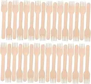 Hoement 100pc Wooden Fork Cutlery Set Picnic Utensils Dinner Salad Forks Serving for Kitchen