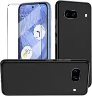 HuiYouMY 2-in-1 Case Compatible with Google pixel 8a Cover with 1 Pack Tempered Glass Screen Protector for Google pixel 8a, Slim Fit Soft TPU Shockproof Anti-Scratch Phone Case Cover - Black
