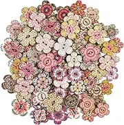 100 Pcs Wooden Buttons - Colorful Retro Resin Flower Crafting Mixed Buttons with 2 Holes for Arts Craft Knitting Sewing DIY Decoration 20mm 24mm