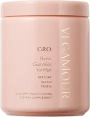 VEGAMOUR GRO Biotin Gummies, Strawberry Flavor with 5000 mcg Biotin, Supports He