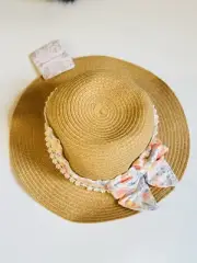 Tommy Bahama Kids Toddler Girl Sun Straw Hat With Bow Size 3-4T NWT
