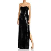 Aidan Mattox Women's Black Sequined Slit Strapless Formal Evening Gown Dress[6]