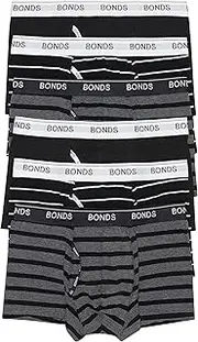 [Bonds] 6 x Mens Guyfront Trunks Underwear Black/Grey Stripe