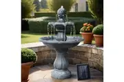 Gardeon Solar Water Feature 3-Tier Fountain with Pump Kit Bird Bath 93CM Black