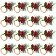 16 Pieces Christmas Napkin Rings Holder Pine Cones Napkin Rings Holder Wood C...