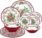 UPware 16-Piece Melamine Dinnerware Set, Includes Dinner, Salad, Dessert Plates, Bowls, Service for 4 (Pinecones)