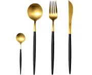 Gold Silverware Set Matte Flatware Set 304 Stainless Steel Flat Cutlery Set - Black gold