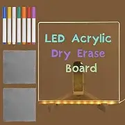 Acrylic Dry Erase Board with Light, LED Memo Board with 7 Colorful Markers, Creative Clear Message Board with Adjustable Stand, DIY Planning Board Desk Light Night Light for Home Office (15×15CM)