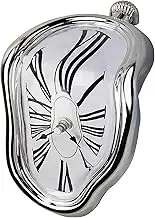 OHmaker Melting Clock Dali Melted Clock Gift Decor Art Inspired Wall Clock Twisted Shelf Hanging Surrealist for Decorative Shop Office Home Desk Roman Silve…