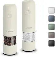 Small Electric Salt and Pepper Grinder Set, USB Rechargeable, Automatic Pepper Grinder Shakers Mill with Adjustable Coarseness, One Hand Operation for Kitchen Gadgets (2 Packs, Buttercream)