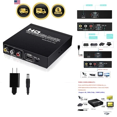 HDMI to RCA Converter HDMI to AV Adapter Support 1080P PAL NTSC for TV Monitor