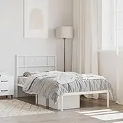 Bed Furniture Metal Bed Frame Without Mattress with Headboard White 107x203 cm King Single