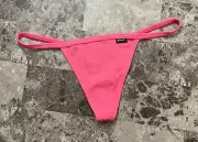 NWT VICTORIA'S SECRET PINK RIBBED KNIT BLACK LOGO TAG V STRING THONG PANTIES