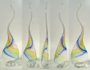 HAND BLOWN GLASS ART SCULPTURE, DIRWOOD, BLUE AQUA GREEN RED YELLOW, n3535