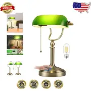 Stylish Green Glass Bankers Lamp with Stepless Dimming - Ideal for Reading