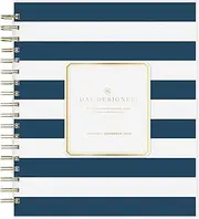 Blue Sky Day Designer for 2024 Daily and Monthly Planner, 8" x 10", Frosted Cover, Wirebound, Navy Stripe (142098-24)