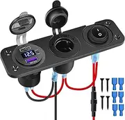 Hepzest Lighter Socket 12V/24V with Rocker Toggle Switch PD&QC3.0 USB C Outlet with LED Voltmeter Waterproof for Car Boat A