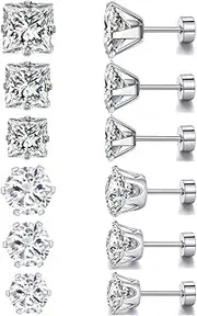 [VOLUKA] Cubic Zirconia Opal Stud Earrings Hypoallergenic for Sensitive Ears
