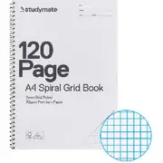 Studymate A4 70gsm 5mm Grid PP Cover Spiral Notebook 120 Page