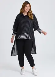 [Taking Shape] Taking Shape Chiffon Ada Long Sleeve Layering Top Size 14-16 in Black - Plus Size Women's Clothing Black