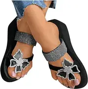 [JSMY] Sandals for Women Comfy Shining Diamond Butterfly Roman Shoes Wedge Platform Flip Flops Sandals Casual Summer Beach Travel Indoor Outdoor Slipper,Black,US9/EU40