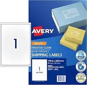 Avery Frosted Clear Shipping Labels for Inkjet Printers, 199.6 x 289.1 mm, 25 Labels (936008 / J8167)