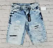 Buffalo David Bitton BOYS SIZE 14 Blue Distressed Parker Slim Fit Jean Shorts